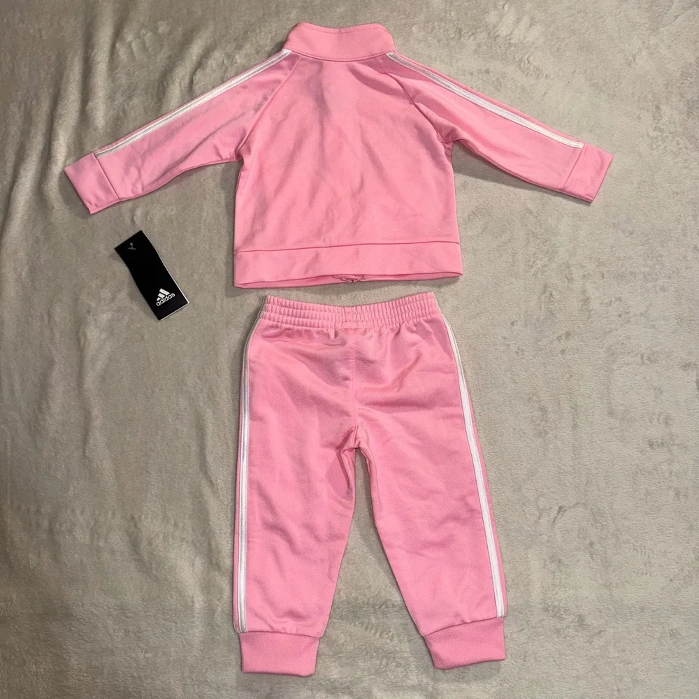 Adidas Baby Girls Pink 3-Stripe Tracksuit Set Jacket and Pants 9M AC6109N